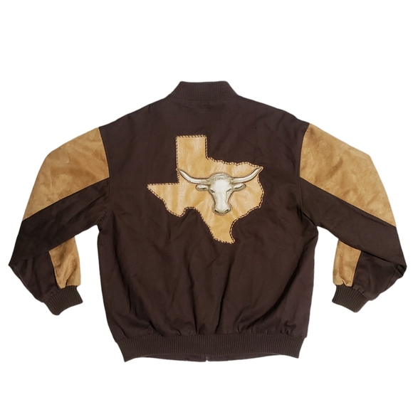 Bradford Exchange History of Texas Mens Varsity Twill Jacket Brown Size Medium - Picture 6 of 11
